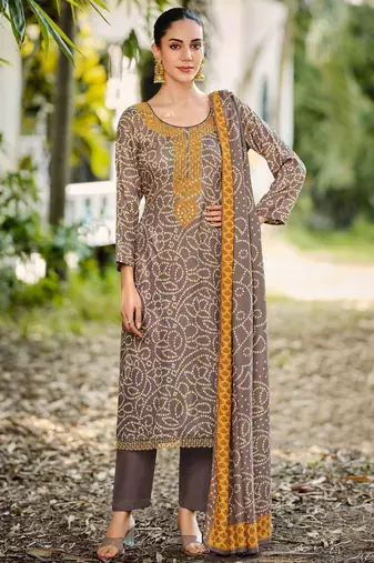 Stylee lifestyle brown pashmina digital printed dress material