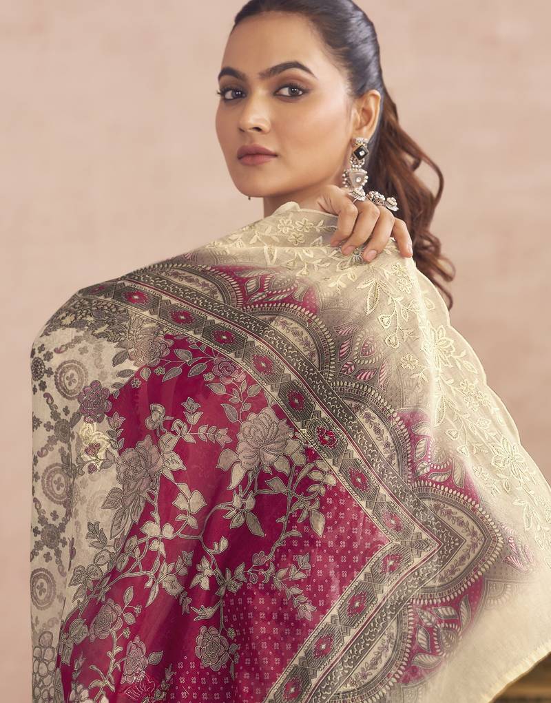 Stylee lifestyle off white lawn cotton digital printed dress material