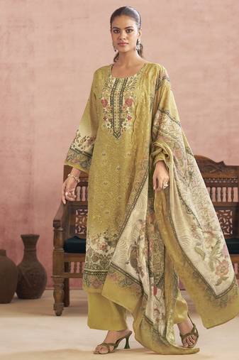 Stylee lifestyle yellow lawn cotton digital printed dress material