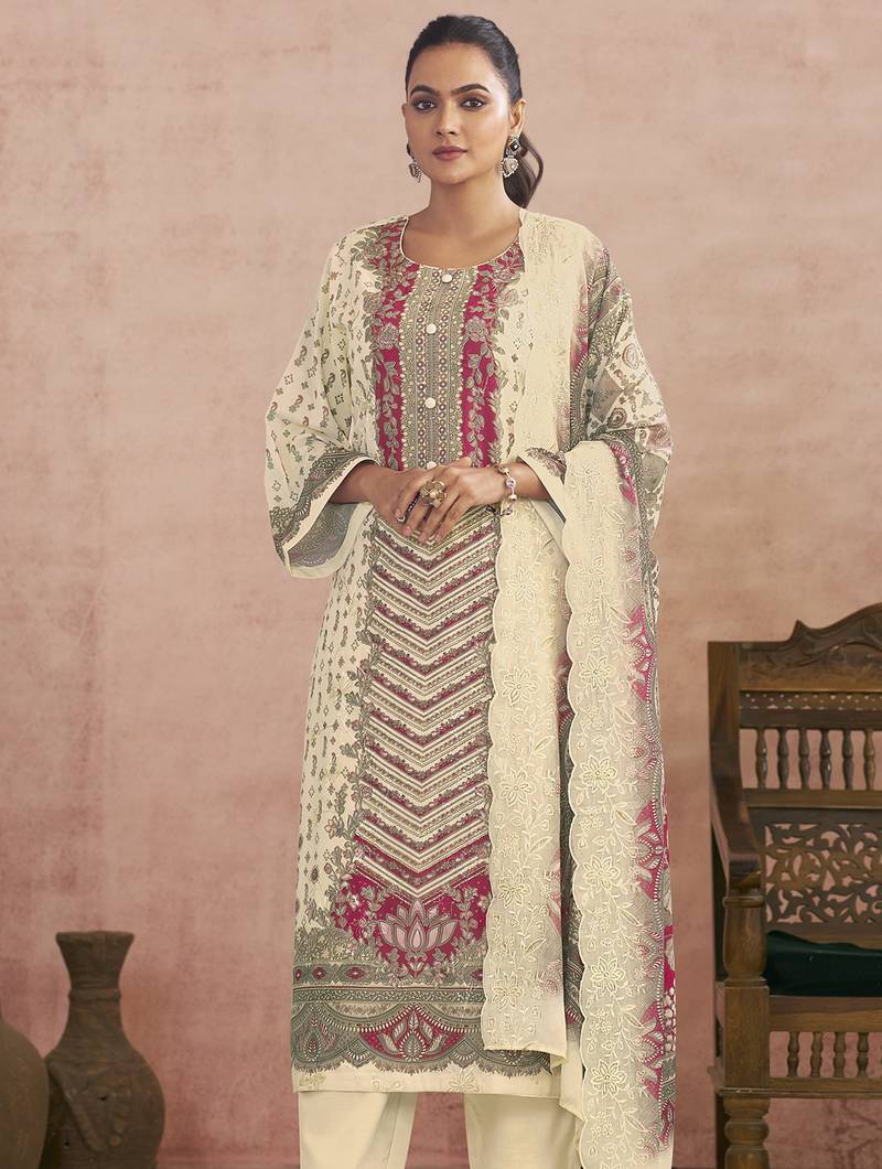 Stylee lifestyle off white lawn cotton digital printed dress material