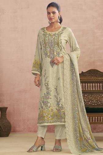 Stylee lifestyle cream lawn cotton digital printed dress material