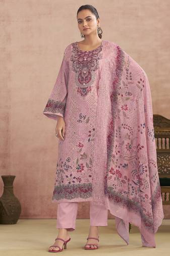 Stylee lifestyle pink lawn cotton digital printed dress material
