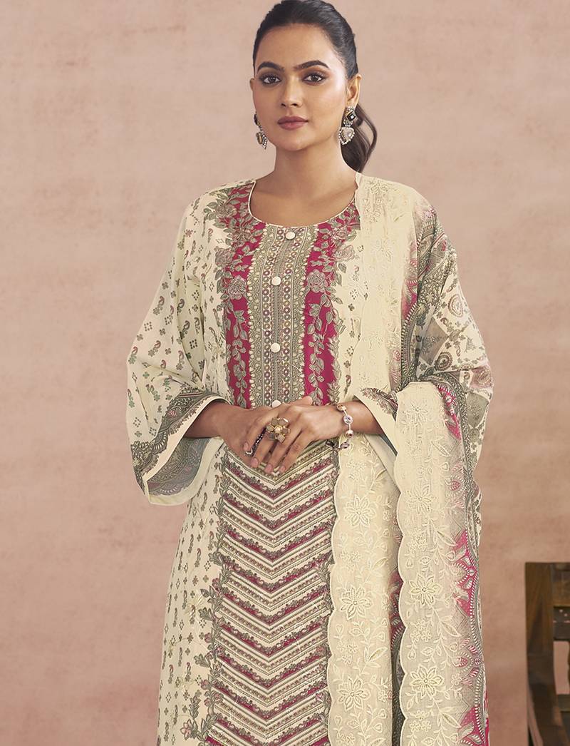 Stylee lifestyle off white lawn cotton digital printed dress material