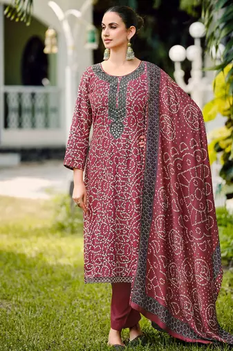 Stylee lifestyle maroon pashmina digital printed dress material