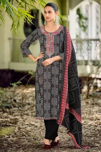 Stylee lifestyle black pashmina digital printed dress material
