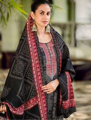 black pashmina digital printed dress material 2