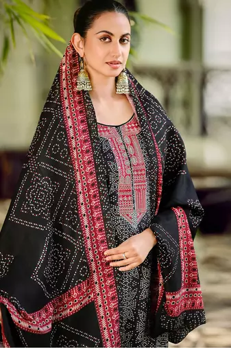 black pashmina digital printed dress material