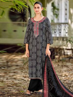 black pashmina digital printed dress material 3