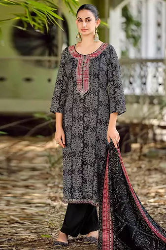 black pashmina digital printed dress material