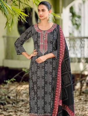 black pashmina digital printed dress material 4