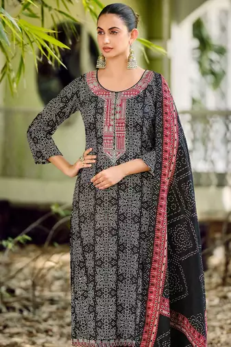 black pashmina digital printed dress material