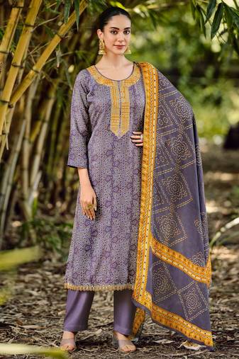 Stylee lifestyle violet pashmina digital printed dress material