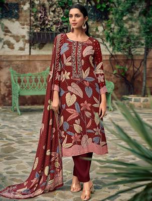 maroon pashmina digital printed dress material 1