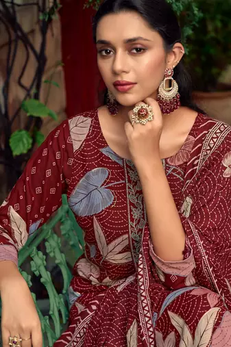 maroon pashmina digital printed dress material