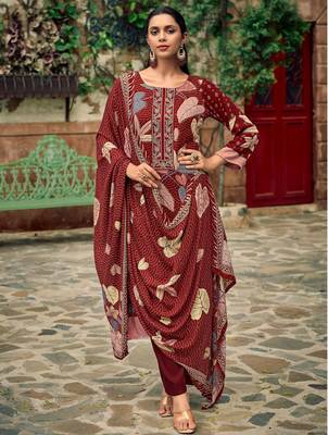 maroon pashmina digital printed dress material 3