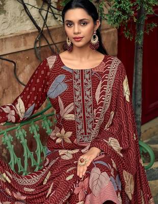 maroon pashmina digital printed dress material 4