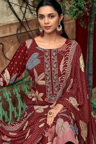 maroon pashmina digital printed dress material