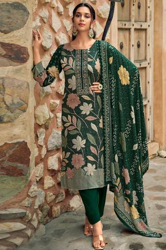 Stylee lifestyle green pashmina digital printed dress material