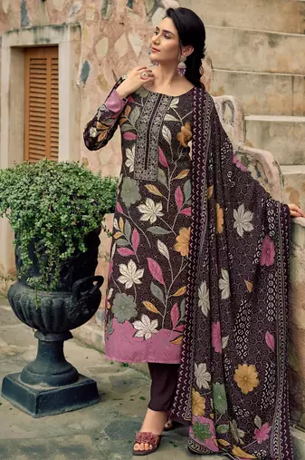 Stylee lifestyle brown pashmina digital printed dress material
