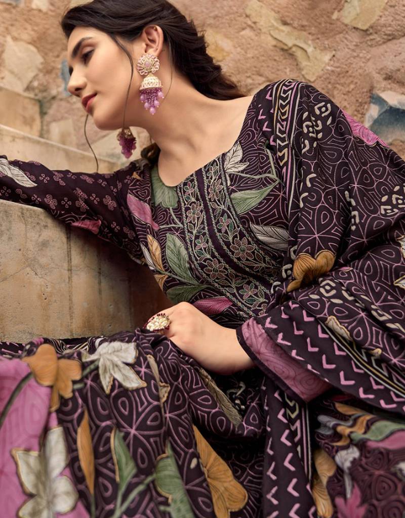 Stylee lifestyle brown pashmina digital printed dress material