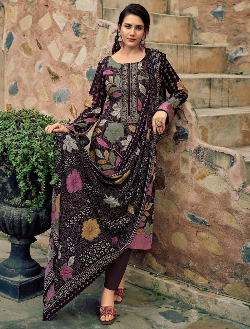 Stylee lifestyle brown pashmina digital printed dress material