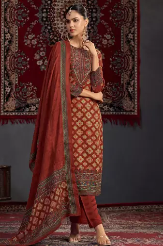 Stylee lifestyle maroon pashmina digital printed dress material