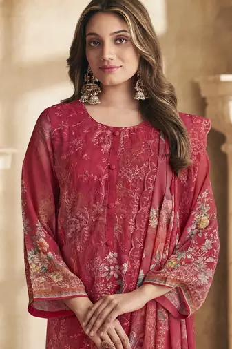 red georgette digital printed dress material