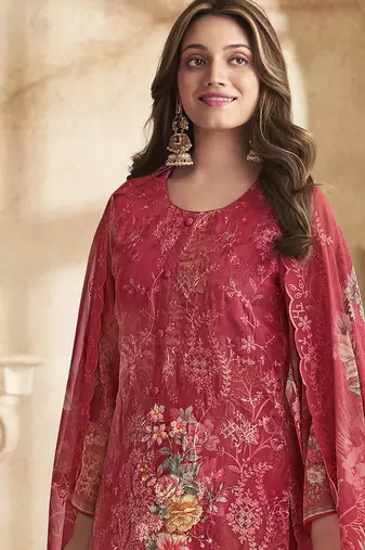 red georgette digital printed dress material