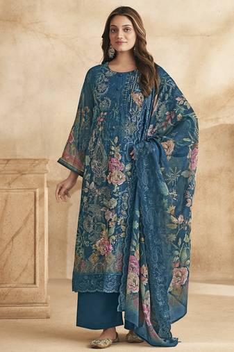 Stylee lifestyle blue georgette digital printed dress material