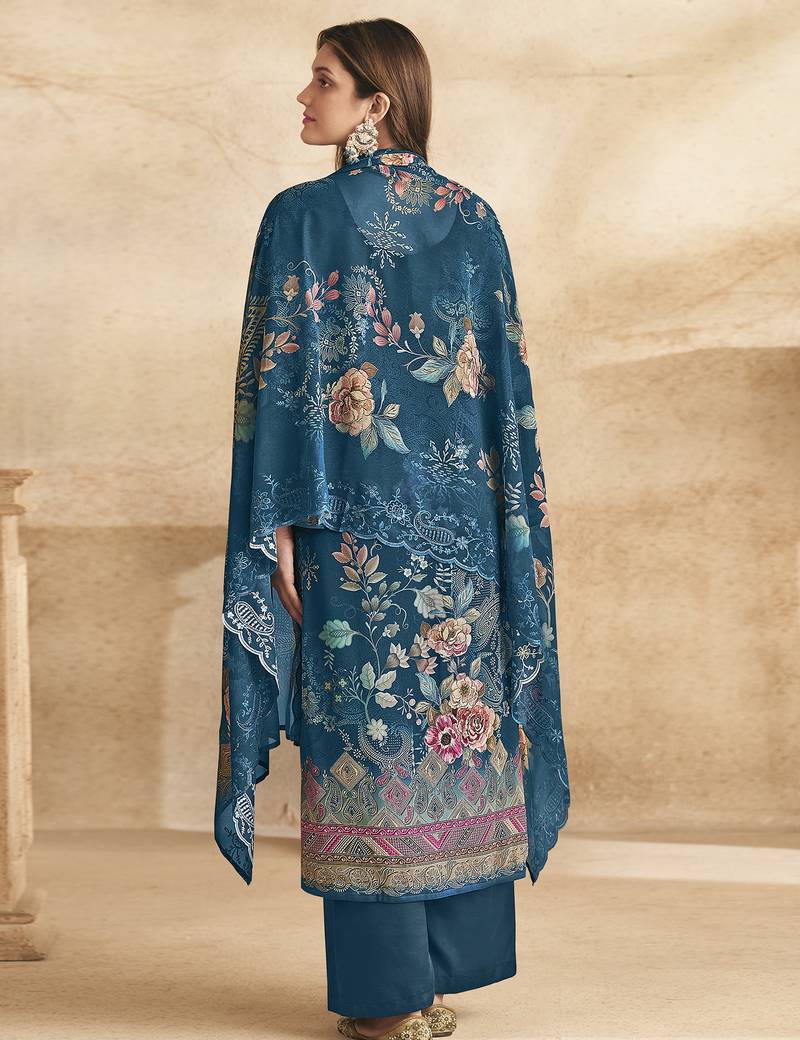 Stylee lifestyle blue georgette digital printed dress material