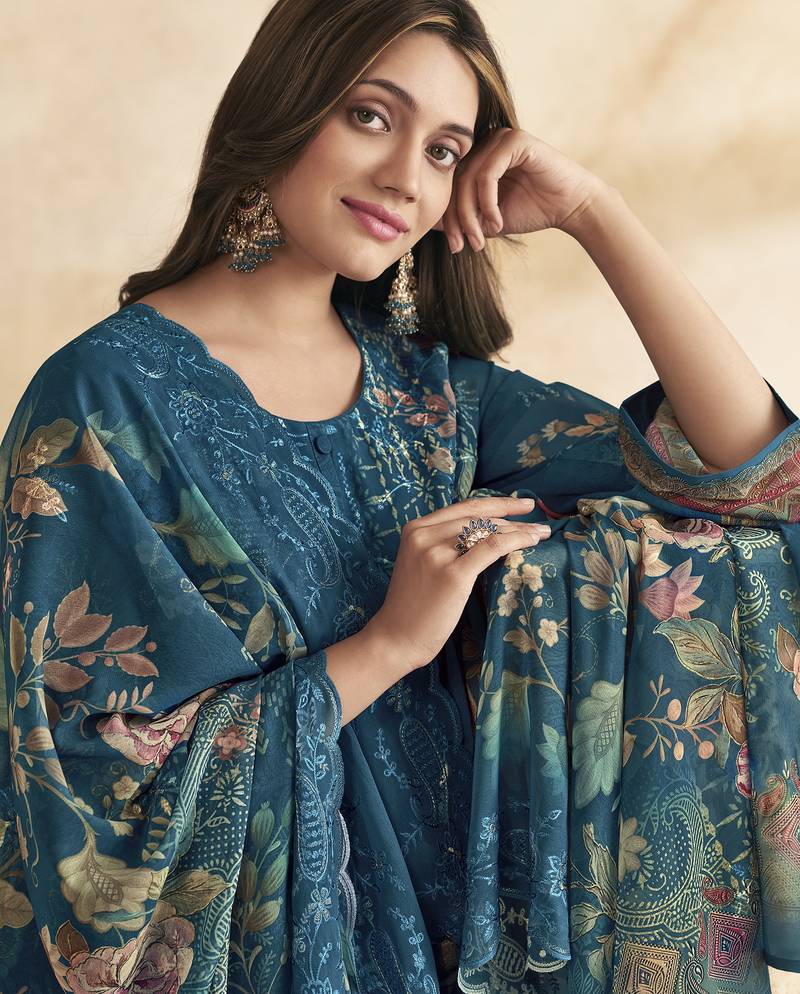 Stylee lifestyle blue georgette digital printed dress material