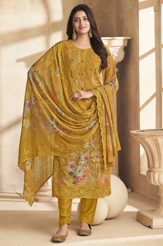 Stylee lifestyle mustard georgette digital printed dress material