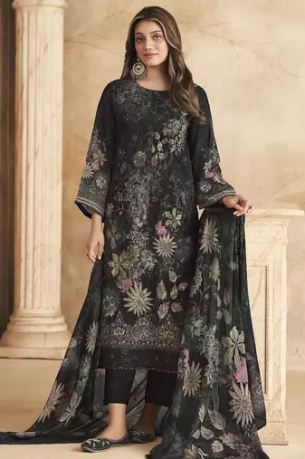 Stylee lifestyle black georgette digital printed dress material