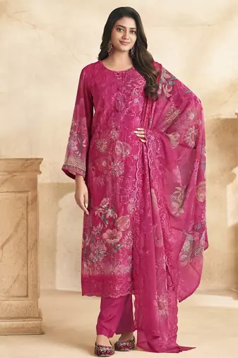 Stylee lifestyle magenta georgette digital printed dress material
