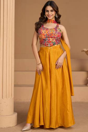 orange indo western palazzo choli for women-Full Stitched free size