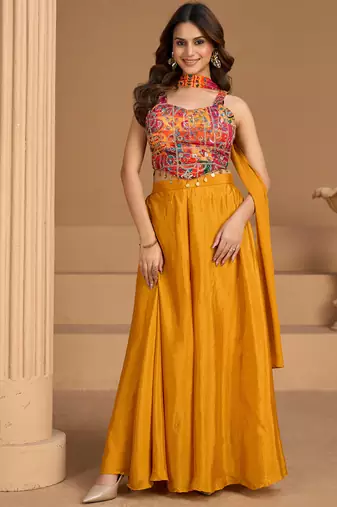 orange indo western palazzo choli for women-Full Stitched free size