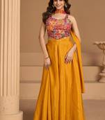 orange indo western palazzo choli for women-Full Stitched free size