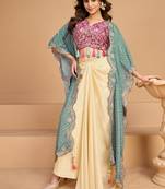 white floral printed fancy indo western for women wedding wear-Full Stitched free size