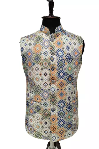 Traditional geometrical printed premium nehru jacket/waistcoat