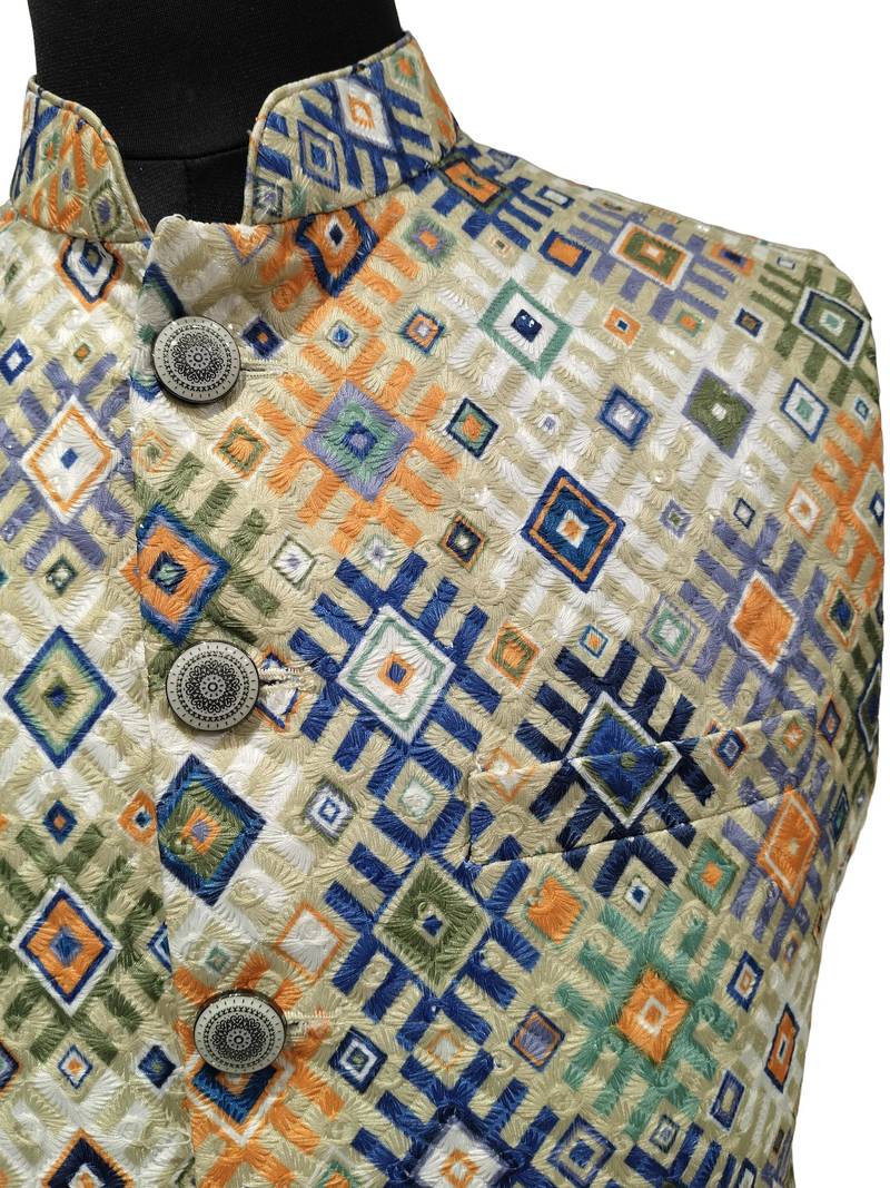 Traditional geometrical printed premium nehru jacket/waistcoat