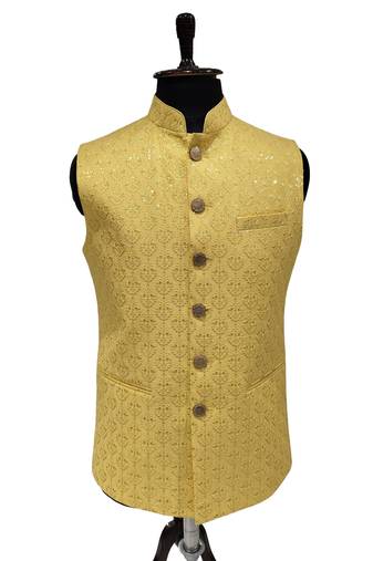 Yellow suryavanshi heritage nehru jacket/waistcoat/bandhgala