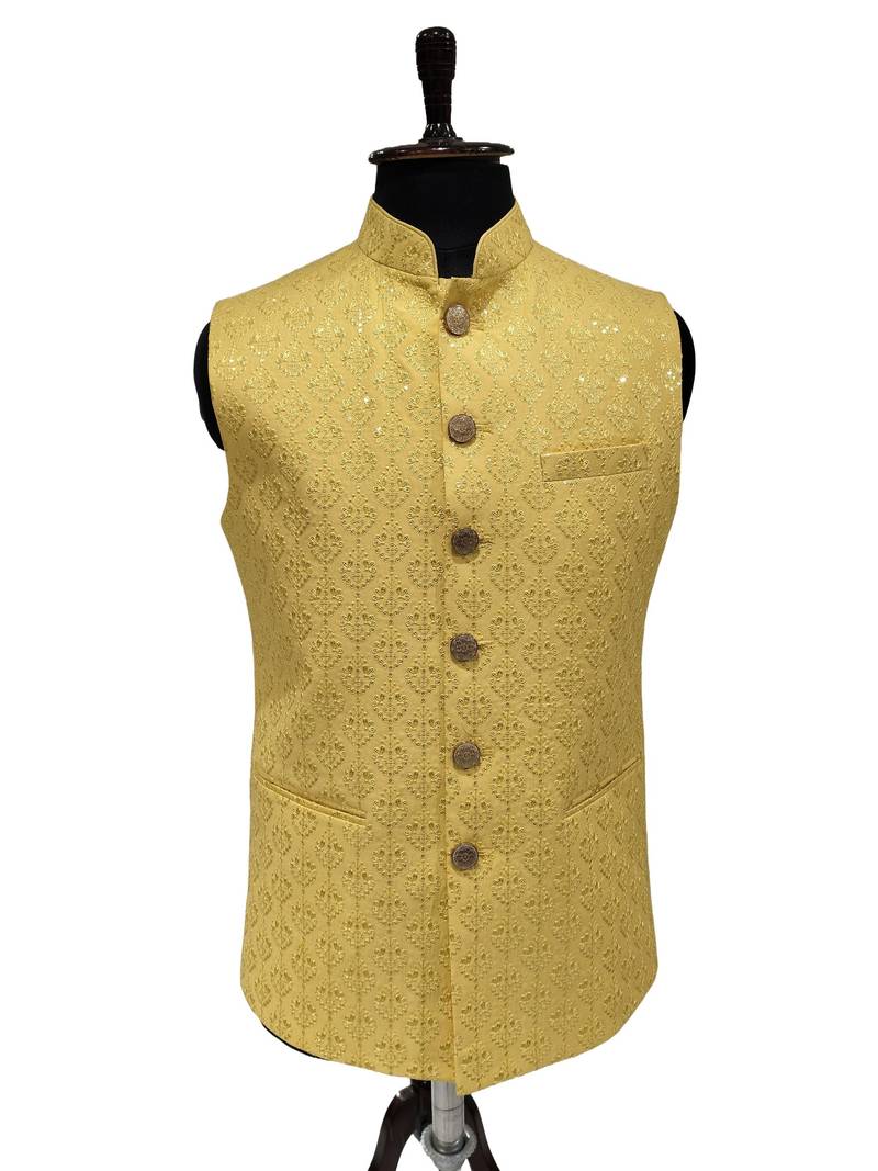 Yellow suryavanshi heritage nehru jacket/waistcoat/bandhgala