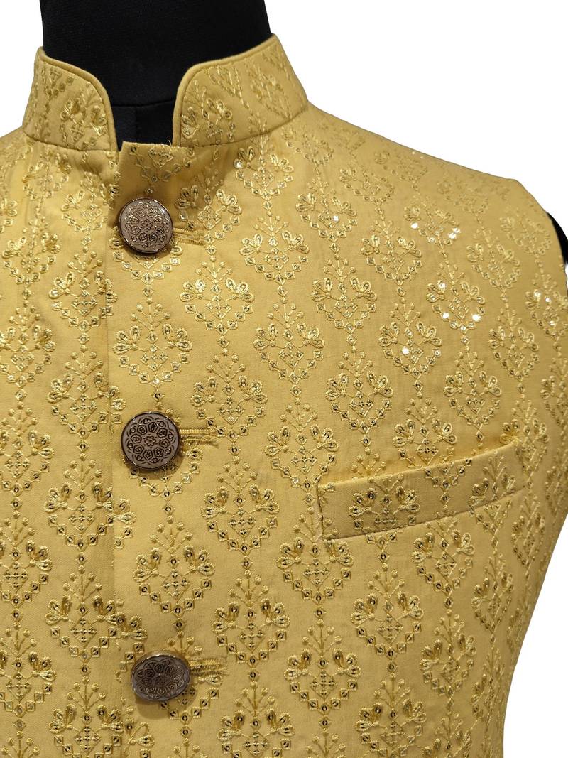 Yellow suryavanshi heritage nehru jacket/waistcoat/bandhgala