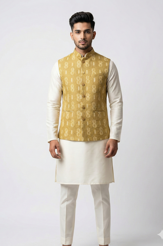 Mustard rajputana sunburst nehru jacket/waistcoat/bandhgala