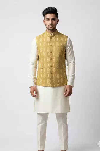 Mustard rajputana sunburst nehru jacket/waistcoat/bandhgala