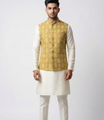 Mustard rajputana sunburst nehru jacket/waistcoat/bandhgala