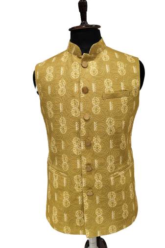 Mustard rajputana sunburst nehru jacket/waistcoat/bandhgala