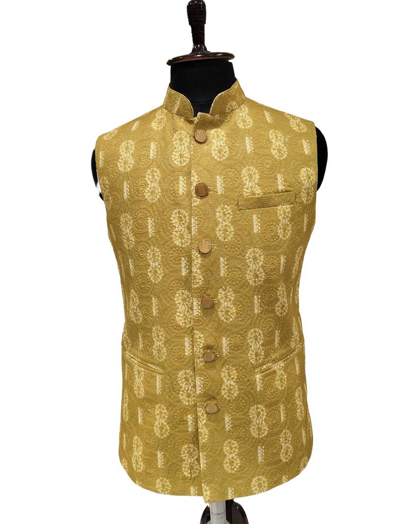 Mustard rajputana sunburst nehru jacket/waistcoat/bandhgala
