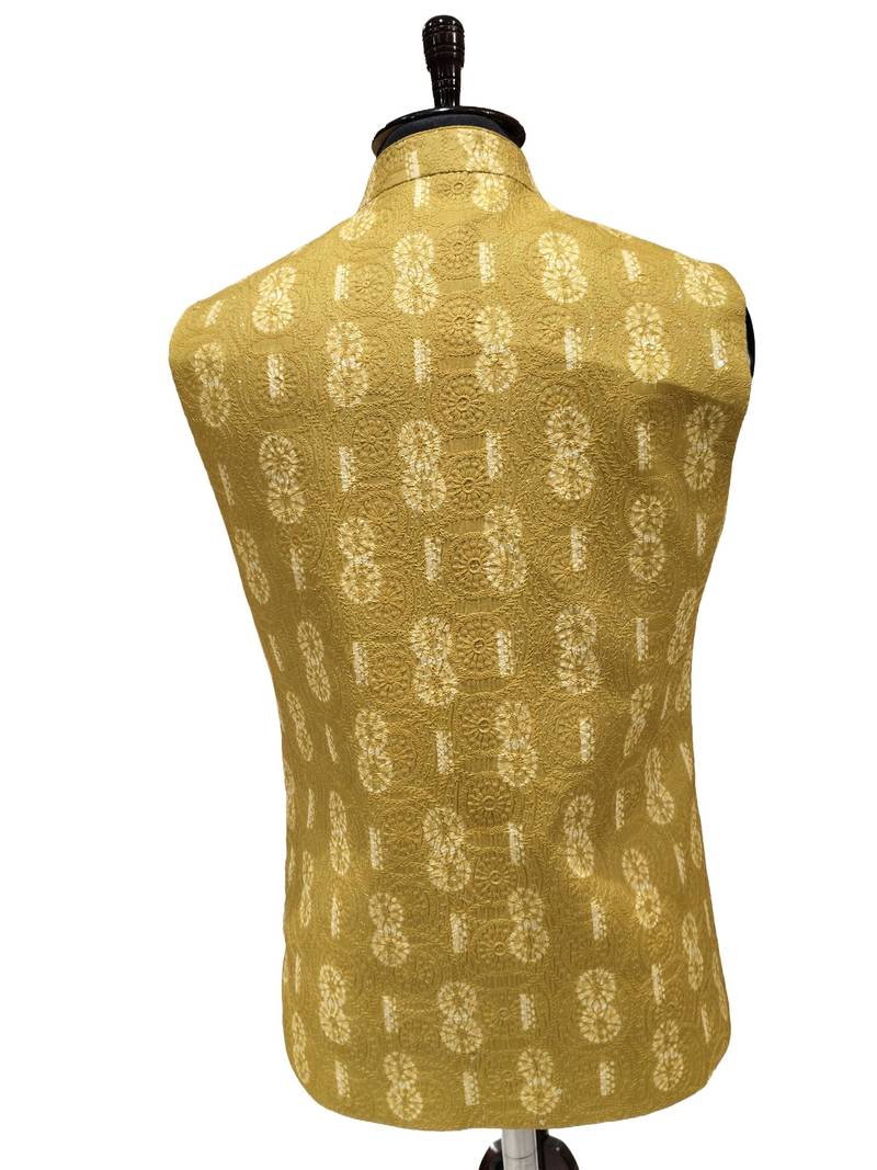 Mustard rajputana sunburst nehru jacket/waistcoat/bandhgala