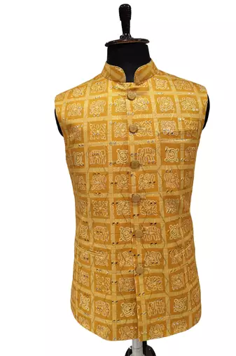 Mustard surya mandala heritage nehru jacket/waistcoat/bandhgala